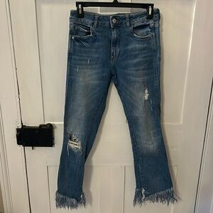 Zara low waisted flare fringe jeans size 4